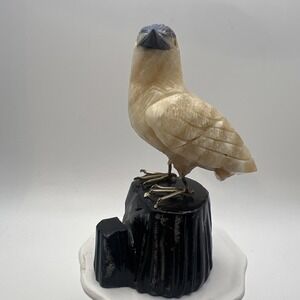 Novica Peru Hand Carved Gemstone Bird Figurine Onyx Calcite Base Damaged/Repair